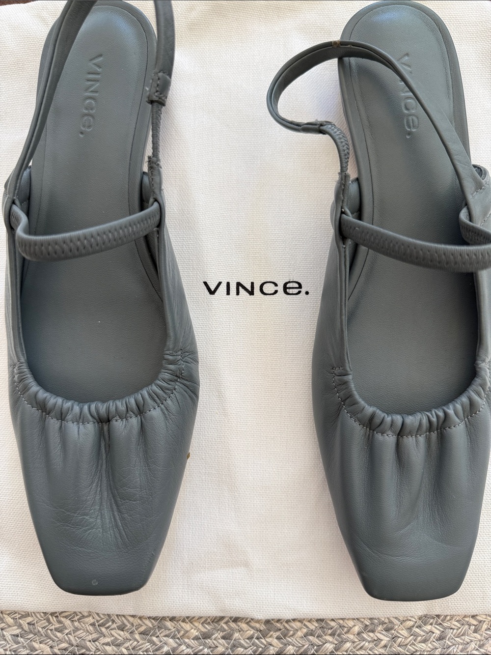 Vince Charcoal Gray/Olive Leather Slingback Square-Toe Flats